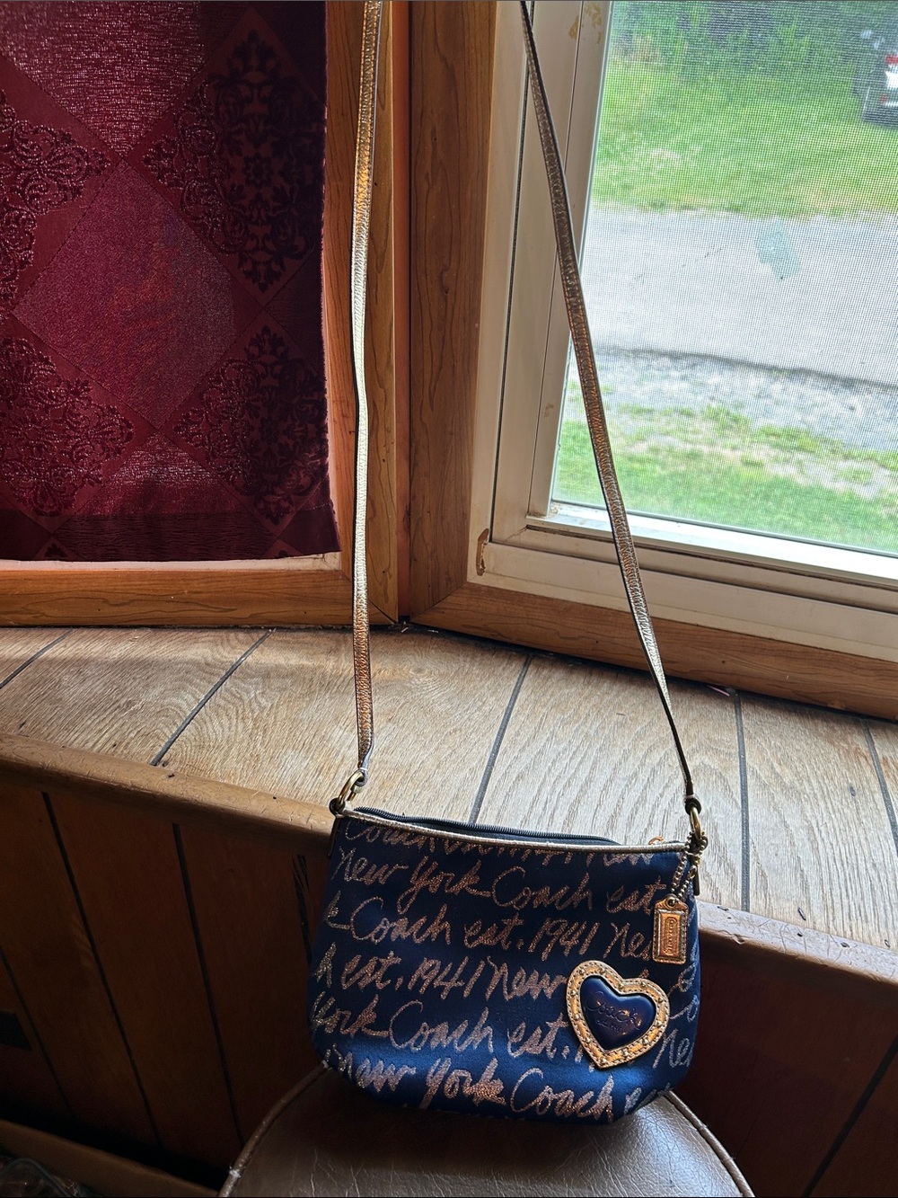 Coach Poppy Navy Signature Script Crossbody - Picture 7 of 8